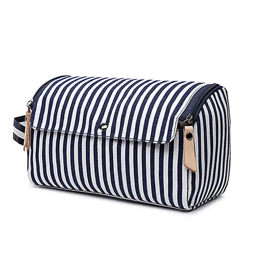 Custom Portable Striped Canvas Wholesale Cosmetic Bags Hanging Womens Toiletry Bag